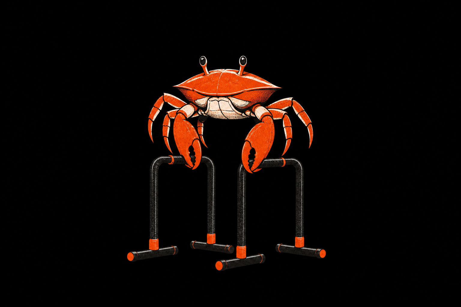 Illustrated crab demonstrating a timed hold on dip bars